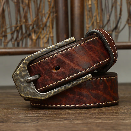 Redish Brown / 105 cm Men's Thick Buckle Genuine Leather Belt - skyjackerz