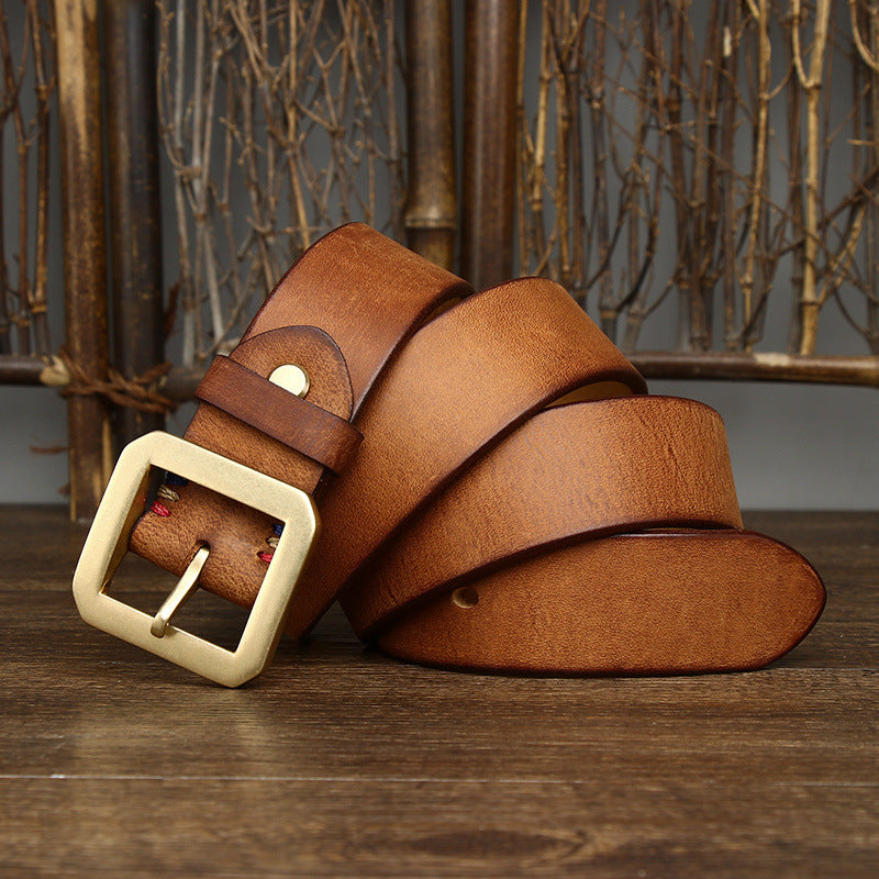 Retro Thick Square Buckle Leather Belt For Men - skyjackerz