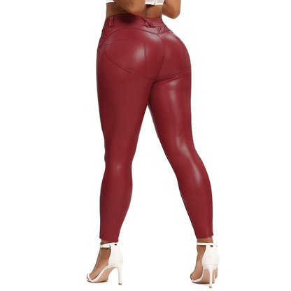 Claret / S Pocketless Leather Yoga Pants for Women - skyjackerz