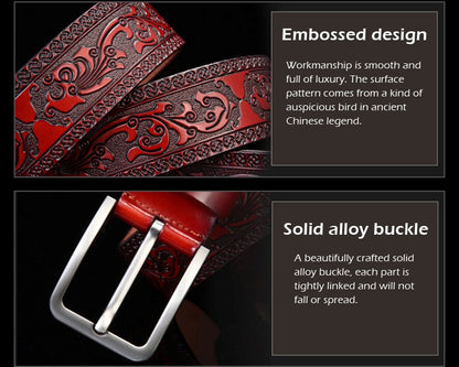 Black / 100 cm Men's Premium Embossed Genuine Leather Belt - skyjackerz