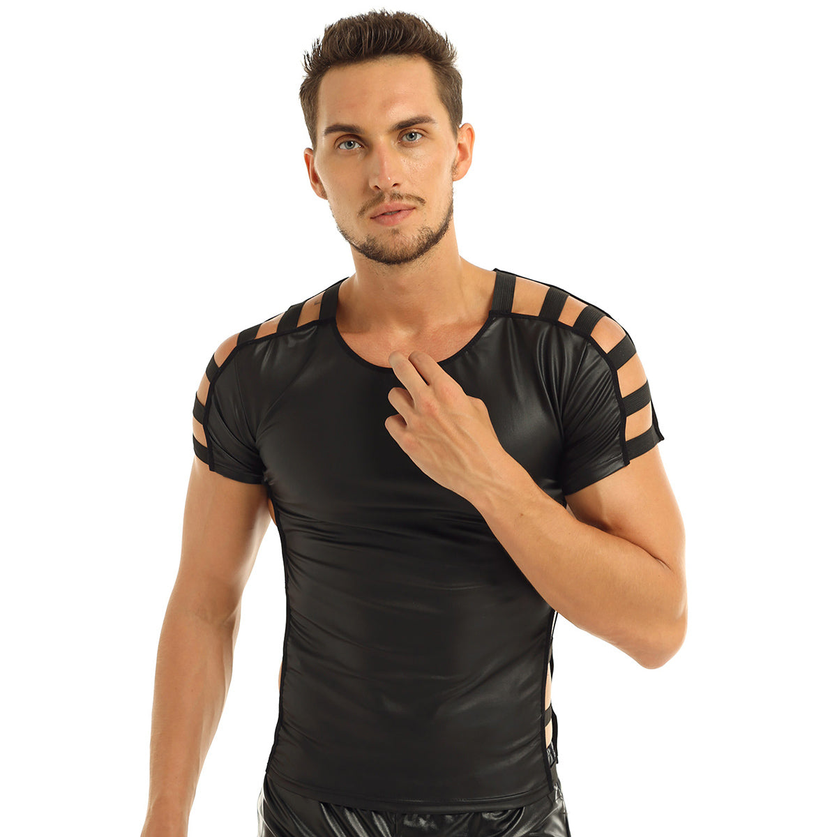 Men's Leather Sexy Cut Out Top - skyjackerz