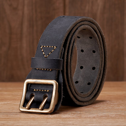 Black / 105 cm Men's Handmade Leather Belt with Stap Buckle - skyjackerz