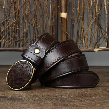 Black / 100 cm Men's Business Leather Belt - Retro Style - skyjackerz