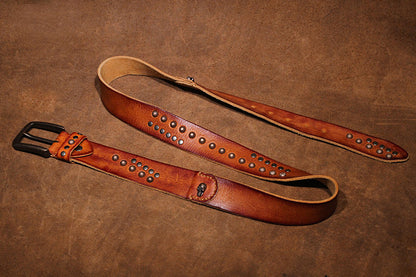 Brown / 105 cm Punk Style Men's Pin Buckle Leather Belt - skyjackerz