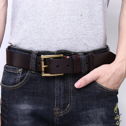 Black / 105 cm Men's Fashionable Vintage Leather Belt for Jeans - skyjackerz