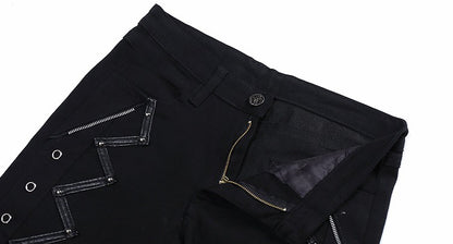 Men's Black Patchwork Leather Jeans - skyjackerz