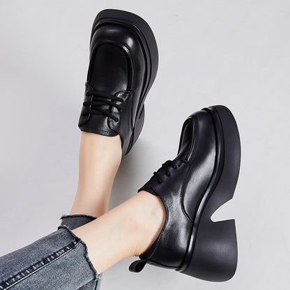 Black / 5 Women's Round-Toe Leather Shoes - skyjackerz