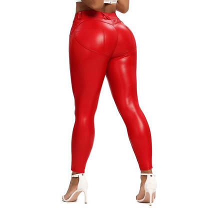 Red / S Women's Shiny Leather Pants - skyjackerz
