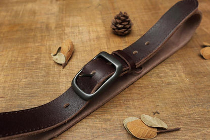 Dark Brown / 120 cm Handmade Leather Belt for Men - skyjackerz