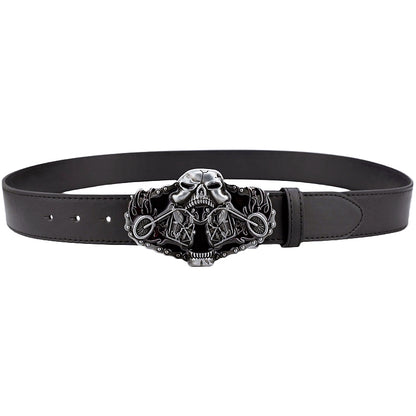 A - Black / 105 cm Men's Heavy Ghost Rider Genuine Leather Belt - skyjackerz