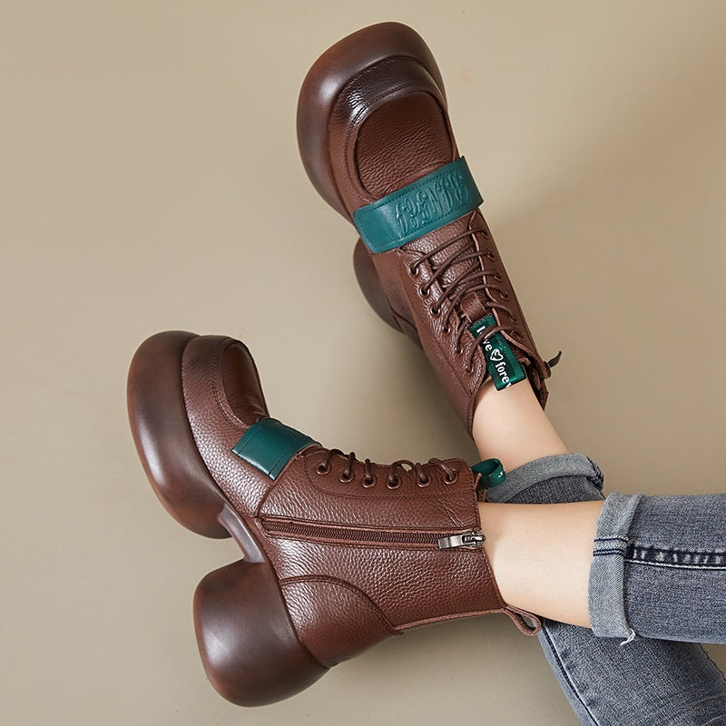 Brown / 5 Women's Chunky High Heel Ankle Boots - skyjackerz