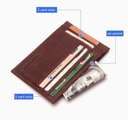 Black Leather Men's Mini RFID Blocking Retro Wallet - skyjackerz