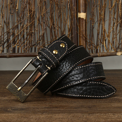Black / 100 cm Men's Designer Belt with Heavy Brass Buckle - skyjackerz
