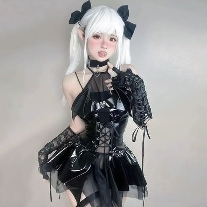 Black / S Women Leather Dark Witch Hollow Set - skyjackerz