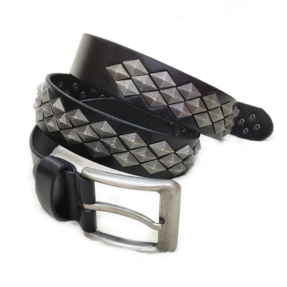 Black / 105 cm Men's Punk Leather Belt with Metal Studs - skyjackerz