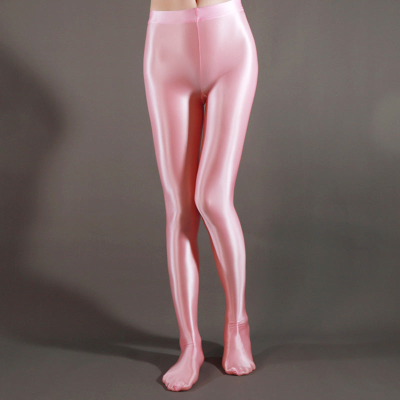 Pink / M Women's Shiny Satin Sport Stockings - skyjackerz