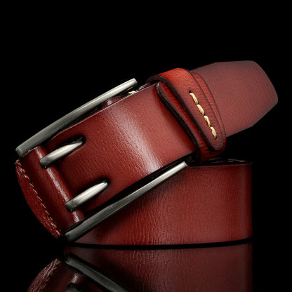 Red Brown / 105 cm British Style Double Pin Leather Belt for Men - skyjackerz