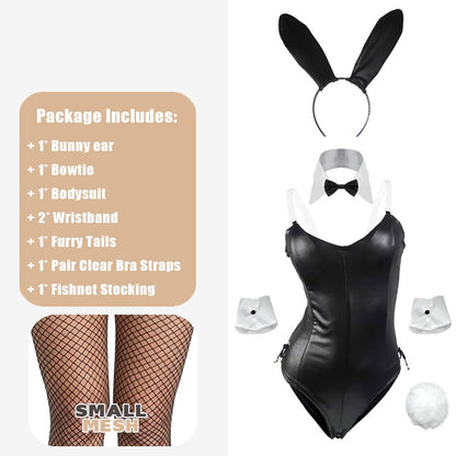 Black / With Small Mesh Pantyhose / M Cute Bunny Leather Set for Women - skyjackerz
