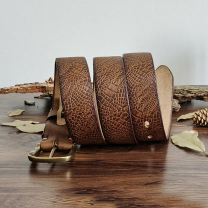 Khaki / 100 cm Men's Serpentine Strap Pin Buckle Leather Belt - skyjackerz