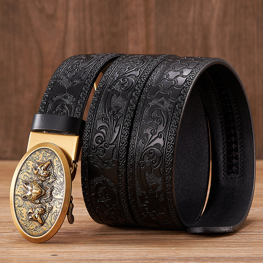 Wolf Automatic Embossed Leather Belt For Men - skyjackerz