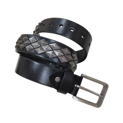 Black / 105 cm Men's Punk Leather Belt with Metal Studs - skyjackerz
