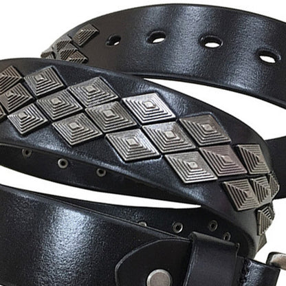 Black / 105 cm Men's Punk Leather Belt with Metal Studs - skyjackerz