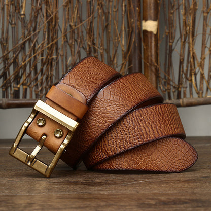 Black / 105 cm Men's Wide Leather Belt for Jeans - skyjackerz