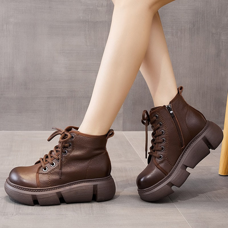 Brown / 5 Chunky Platform Wedges Heel Boots - skyjackerz