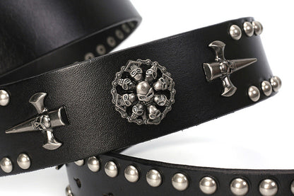 Black / 105 cm Men's Vintage Punk Style Leather Belt - skyjackerz