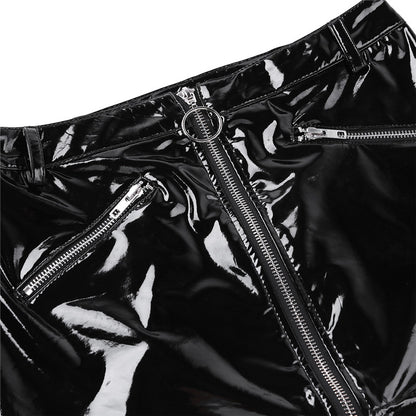 Women's Black Wet Look Mini Skirt - skyjackerz