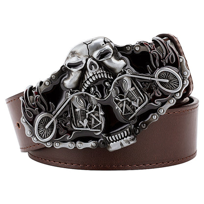 A - Brown / 105 cm Men's Heavy Ghost Rider Genuine Leather Belt - skyjackerz