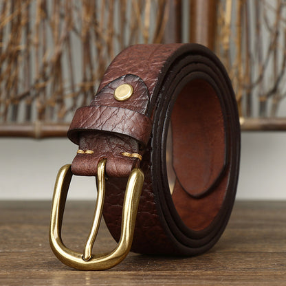 Coffee / 100 cm Men's Embossed Retro Leather Belt for Jeans - skyjackerz