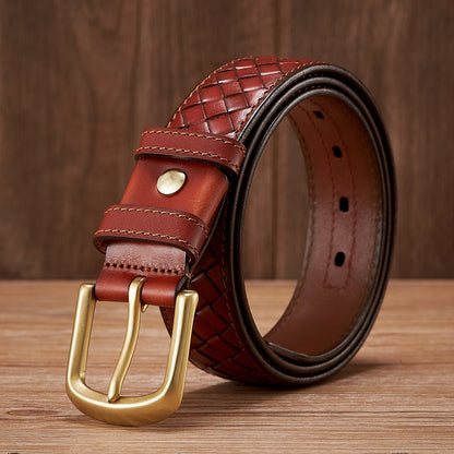 Black / 100 cm Men's Braided Woven Leather Belt - Cowboy Style - skyjackerz