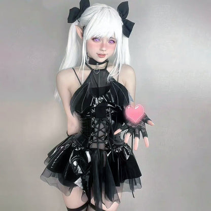 Black / S Women Leather Dark Witch Hollow Set - skyjackerz