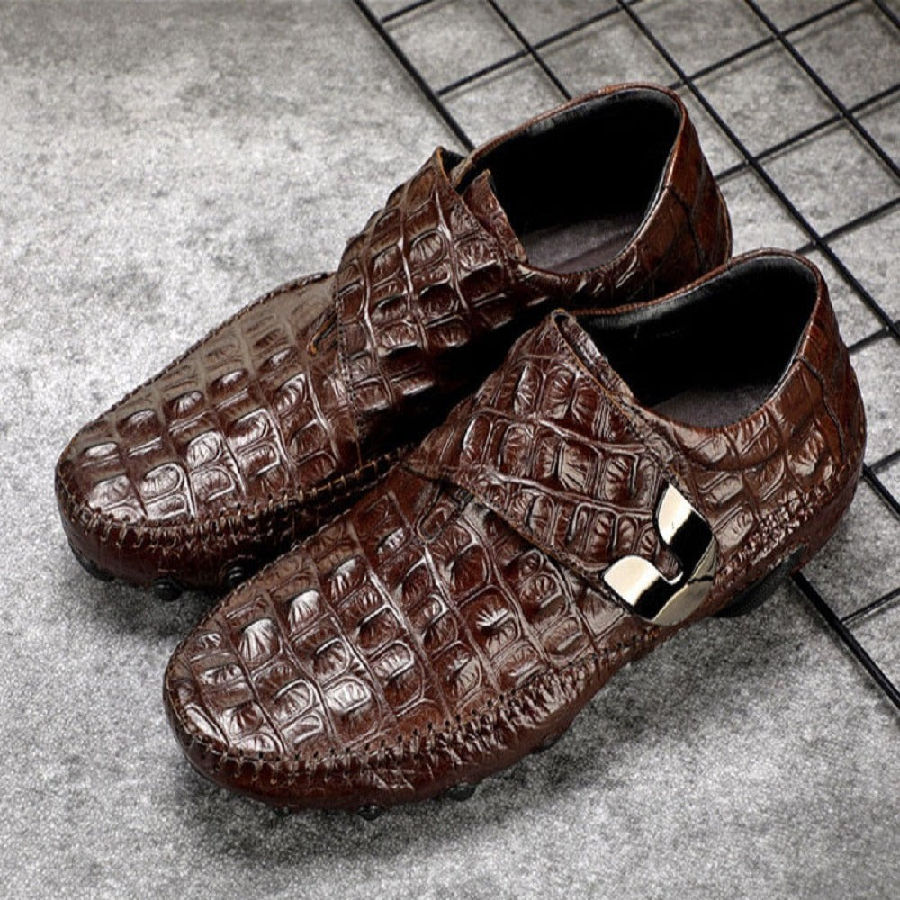 Brown / 6 Men's Leather Crocodile Casual Shoes - skyjackerz
