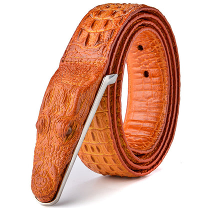 Gold / 105 cm Men's Stylish Crocodile Leather Belt - skyjackerz