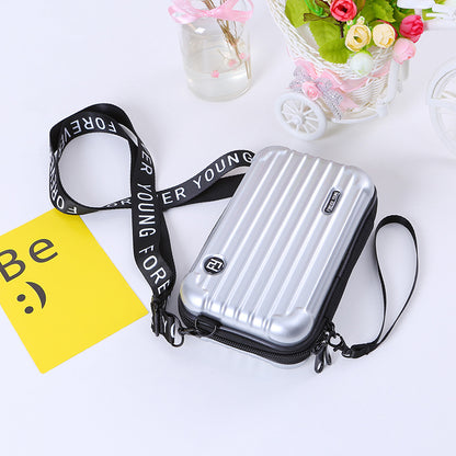 Silver / One Size Women's Leather Crossbody Purse - Mini Suitcase Shape - skyjackerz