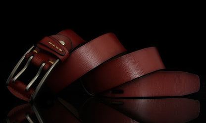 Black / 105 cm British Style Double Pin Leather Belt for Men - skyjackerz