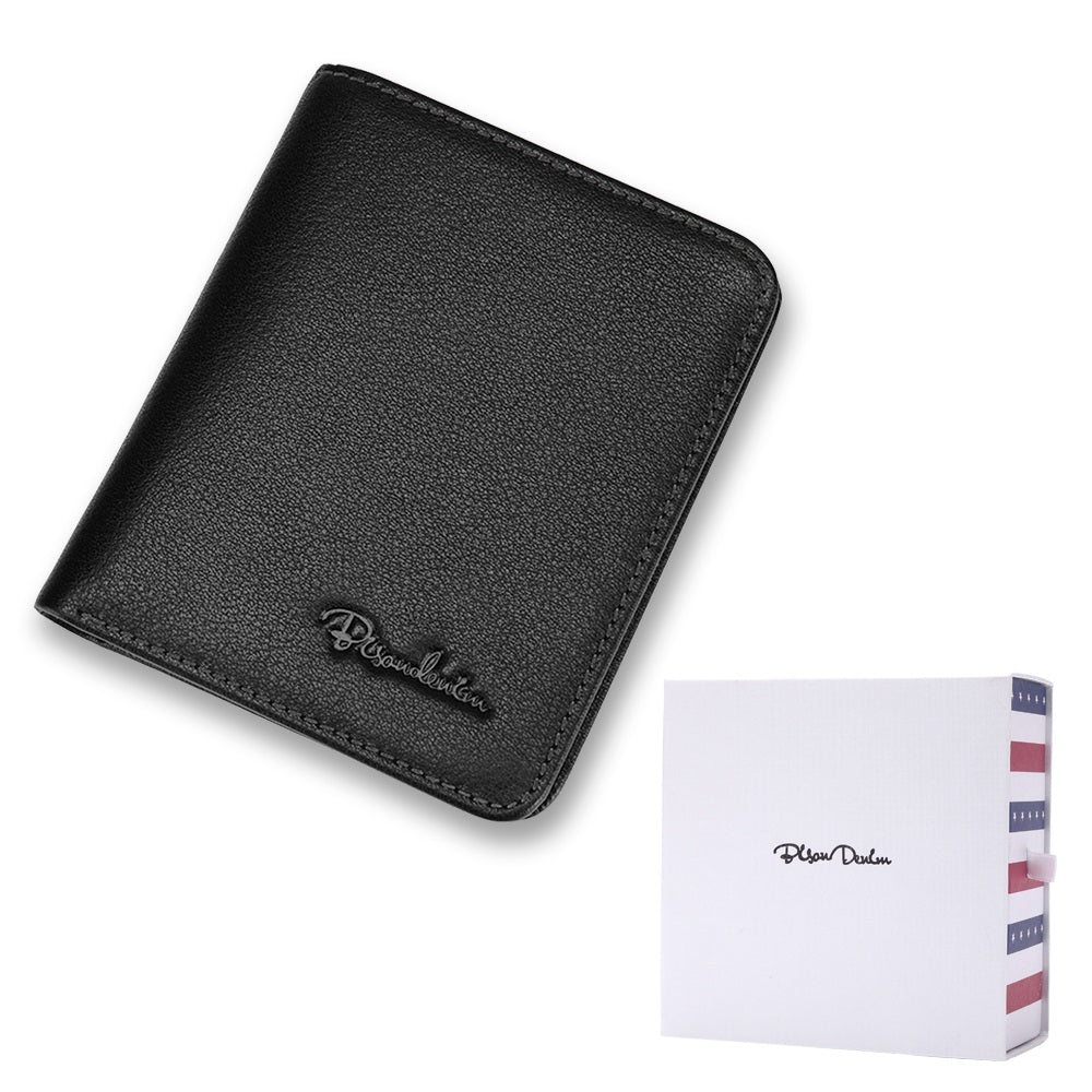 With Box / Black stitching Men's Leather Business Mini Coin Wallet - skyjackerz