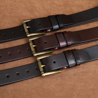 Black / 105 cm Men's Fashionable Vintage Leather Belt for Jeans - skyjackerz