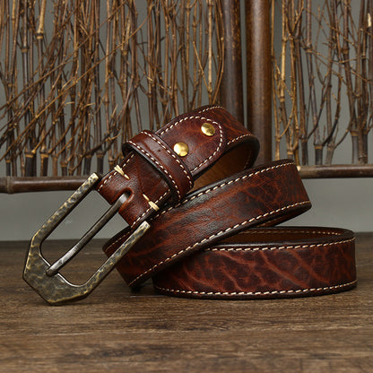Redish Brown / 105 cm Men's Thick Buckle Genuine Leather Belt - skyjackerz