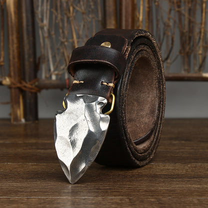 Red Brown / 105 cm Men's Alloy Buckle Leather Belt with Arrow Design - skyjackerz