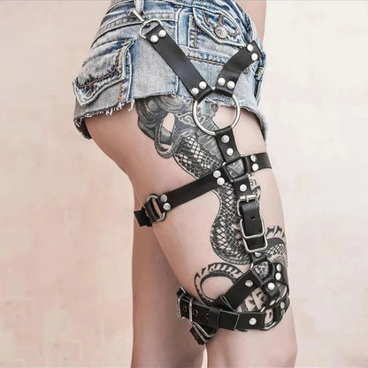 Women Leather Garter Leg Harness - skyjackerz
