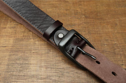 Dark Brown / 120 cm Handmade Leather Belt for Men - skyjackerz