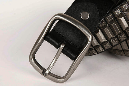 Black / 105 cm Men's Heavy Metal Rivet Leather Belt - skyjackerz