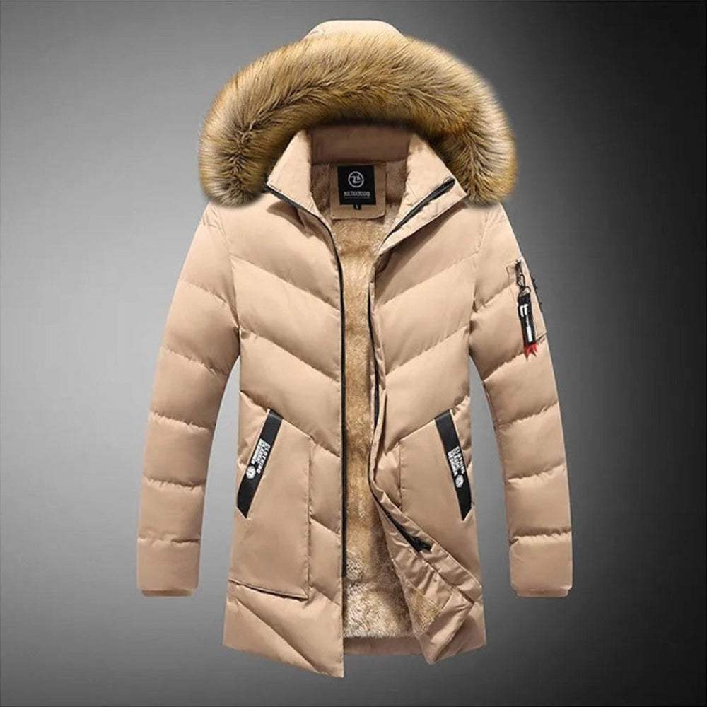 Cream / L Winter Men's Hooded Long Jacket - skyjackerz