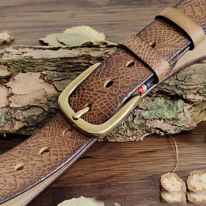 Khaki / 100 cm Men's Serpentine Strap Pin Buckle Leather Belt - skyjackerz