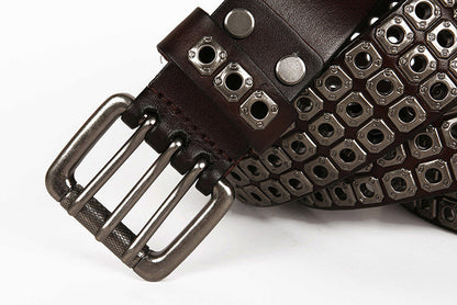Black / 100 cm Cross Rivet Cowboy Leather Belt for Men - skyjackerz