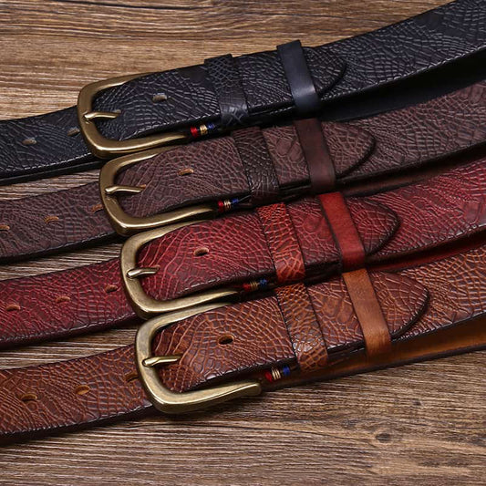 Men's Designer Brass Buckle Leather Belt - skyjackerz