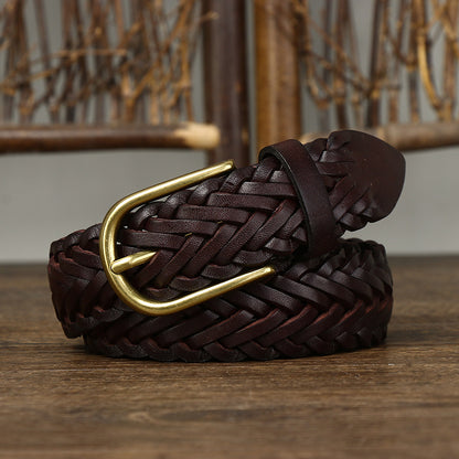Black / 100 cm Men's Designer Woven Leather Belt - skyjackerz